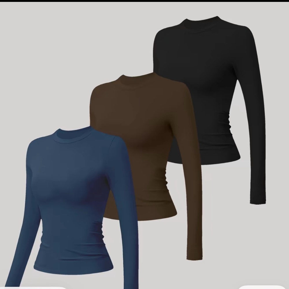 Women's Long Sleeve Tops - Black, Brown, and Blue
